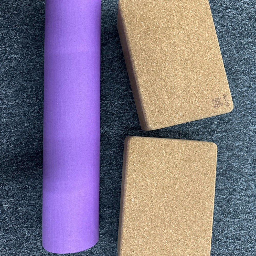 Purple Yoga Mat and Cork Blocks Set